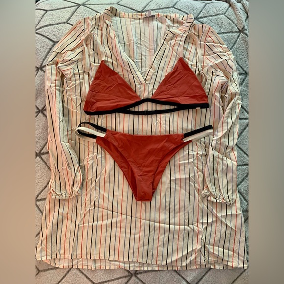 SWIM BUNDLE - TAVIK Zeppelin Rust Swimsuit Set & TAVIK Arlo Cover Up Size Large - Picture 1 of 10